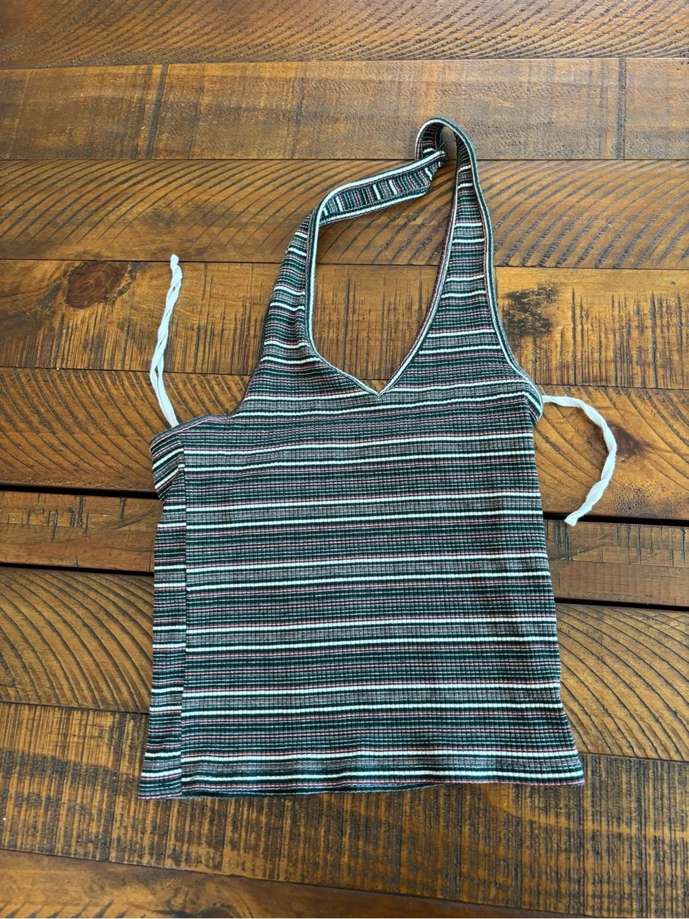 Striped Ribbed Racerback Crop Top in Black and Teal
